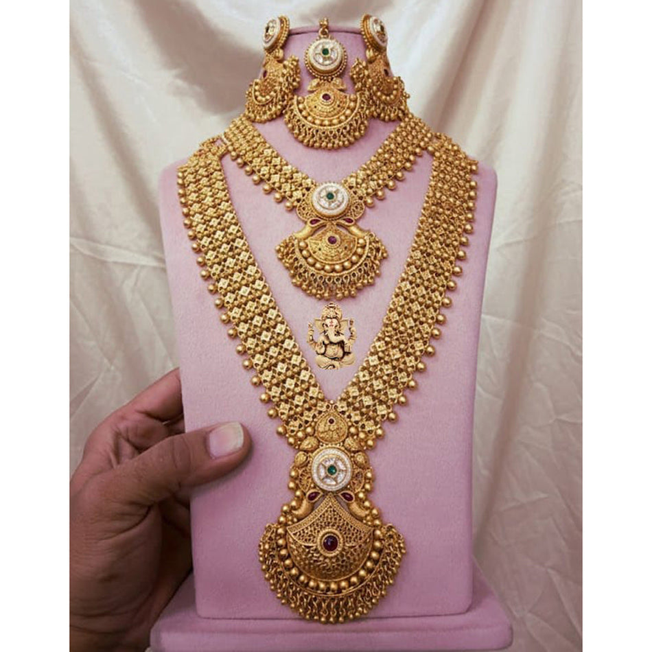 Pota Stone Necklace in Gold Plated with Double Chain | Bridal Jewellery India