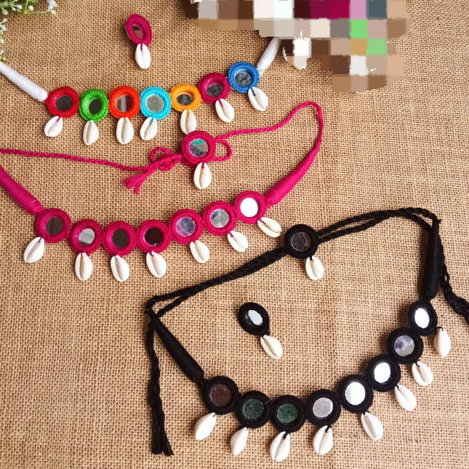 Handmade Shell Necklace in Oxidised Silver | Bridal Jewellery India