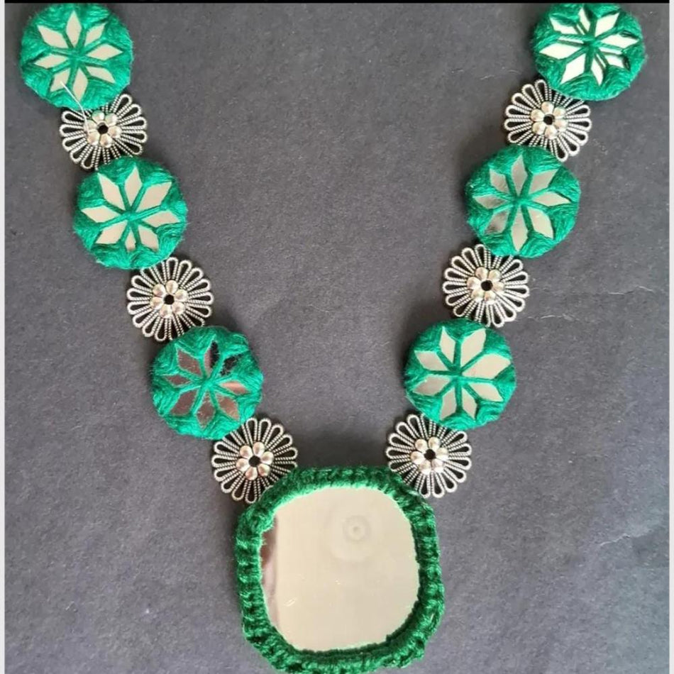 Oxidised Silver Necklace with Mirror Design | Bridal Jewellery India
