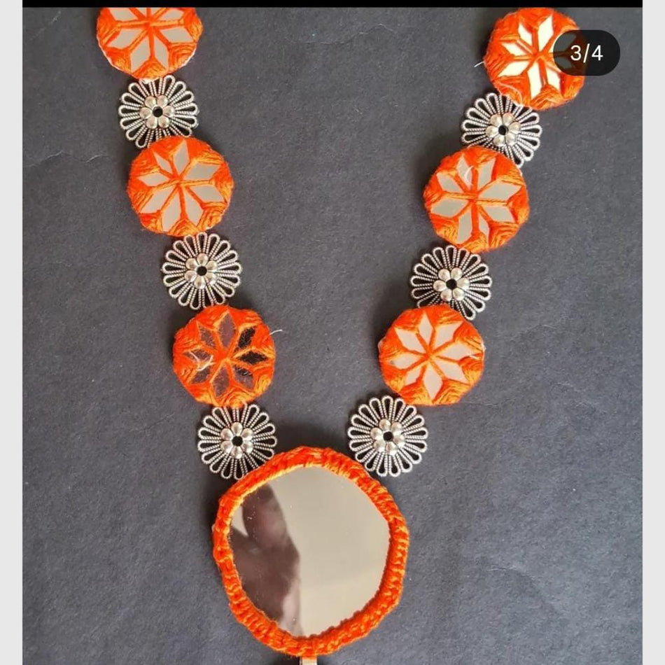 Oxidised Silver Necklace with Mirror Design | Bridal Jewellery India