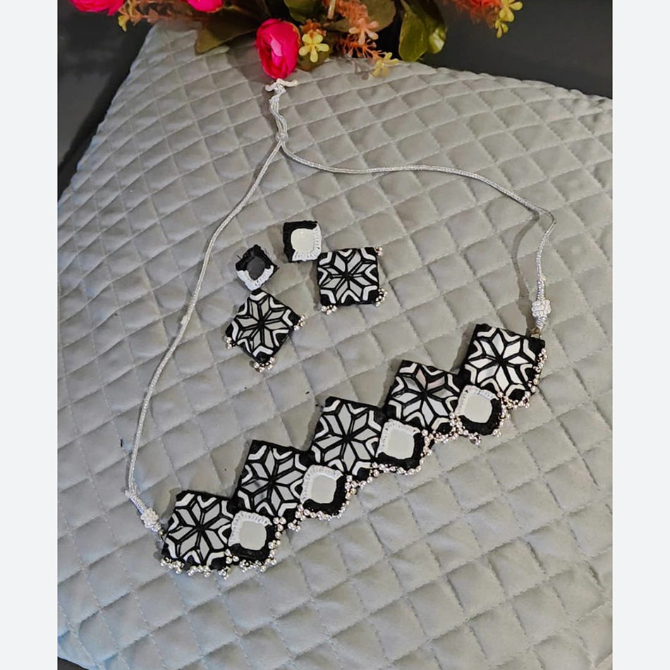 Oxidised Silver Mirror Choker Necklace Set | Bridal Jewellery India