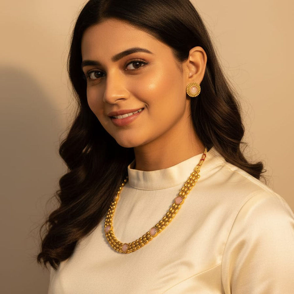 Crystal Stone Necklace in Oxidised Silver | Bridal Jewellery India