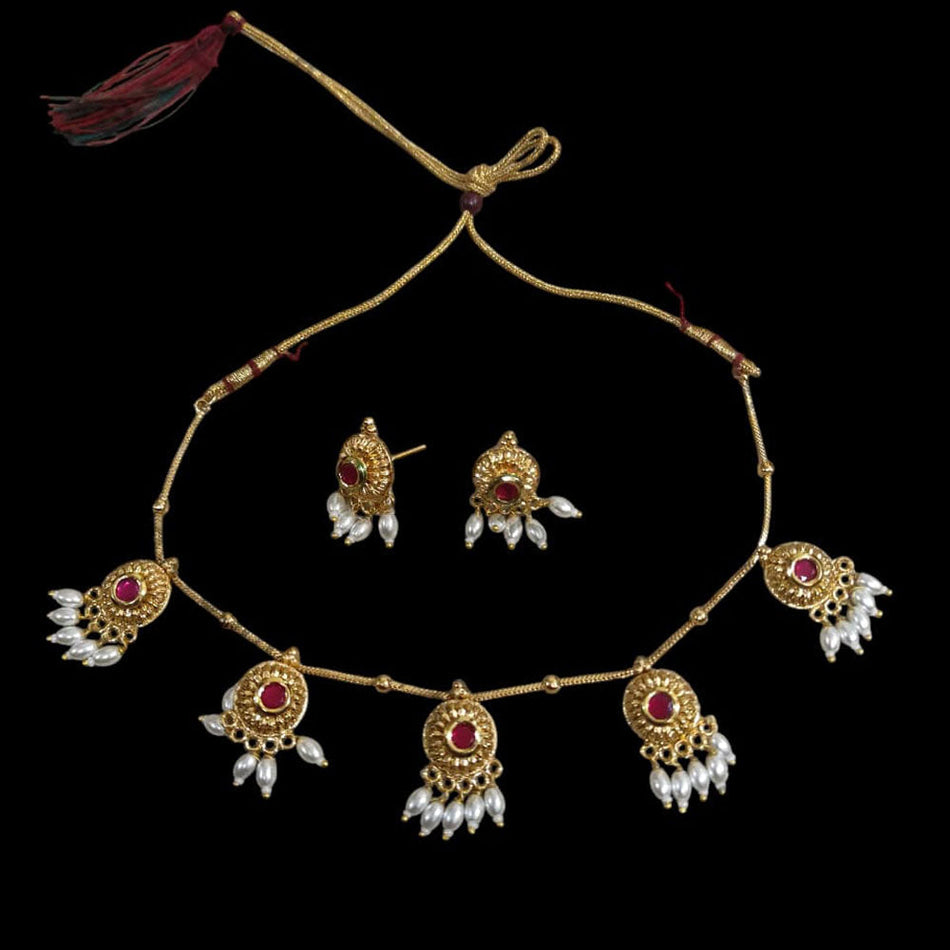 Elegant Pota Stone Necklace in Gold Tone | Bridal Jewellery India