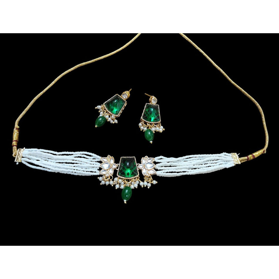 Kundan Choker Necklace in White Gold Plated | Bridal Jewellery India