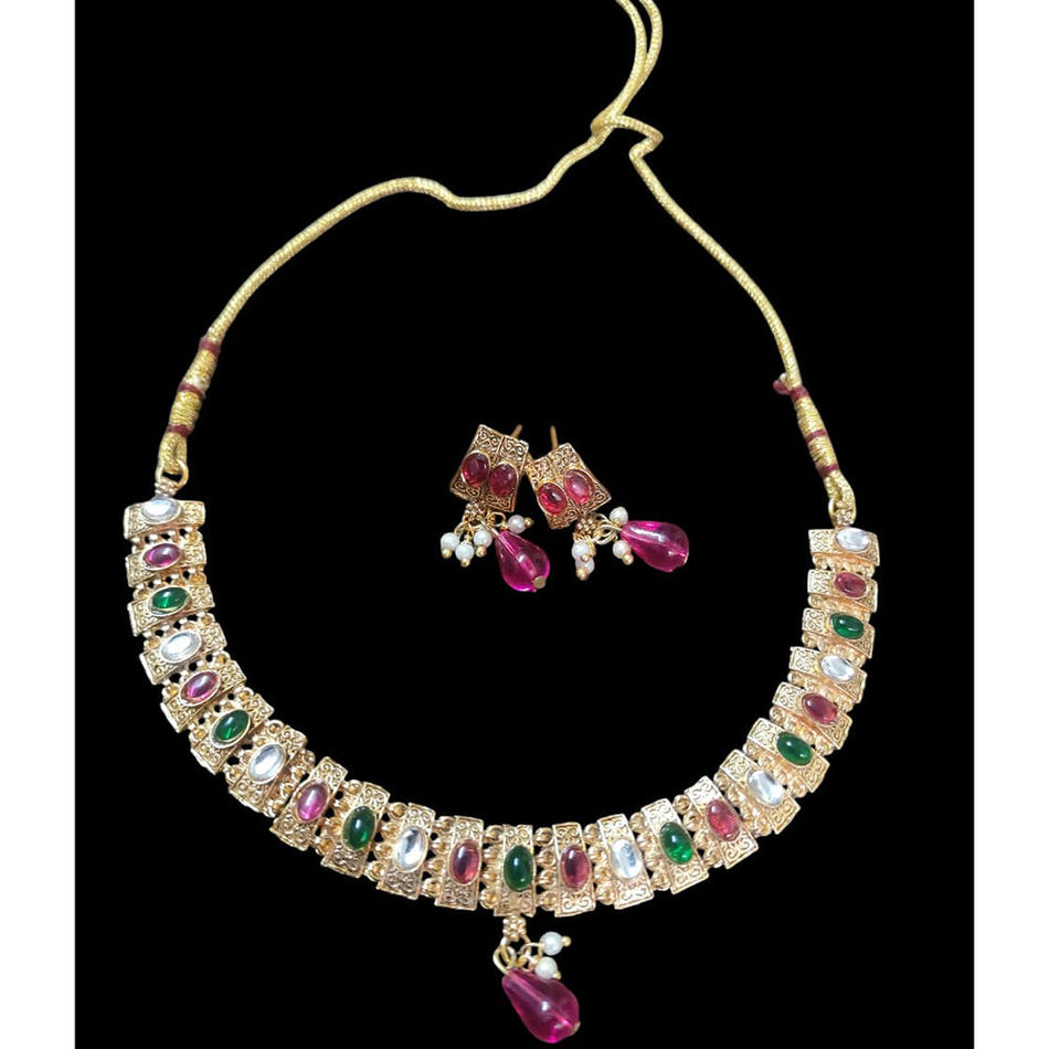 Rose Gold Plated Kundan Necklace for Bridal | Bridal Jewellery India