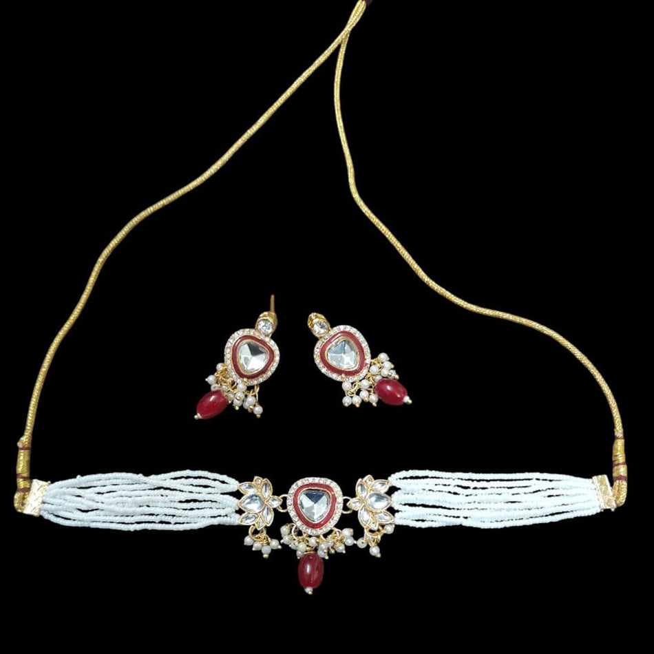 Kundan Choker Necklace in Gold Plated with Meenakari PEARL | Bridal Jewellery India