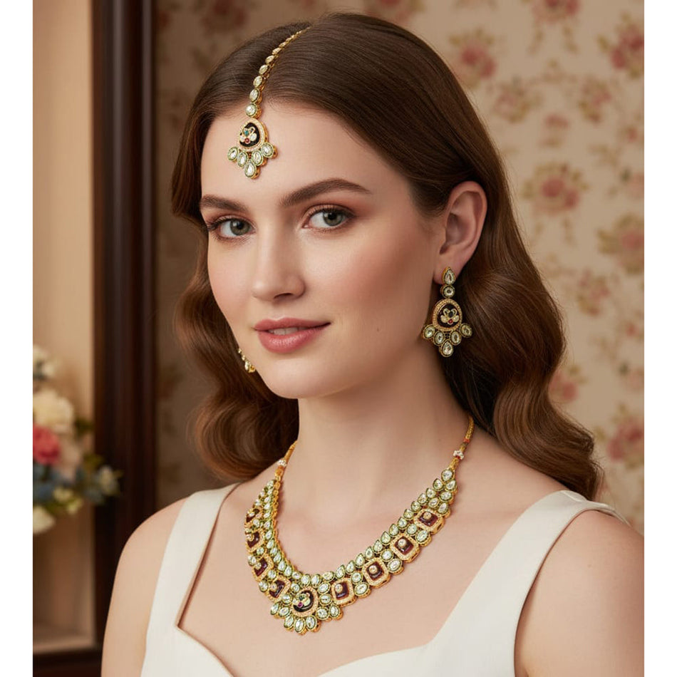 Rose Gold Plated Beaded Necklace for Wedding | Bridal Jewellery India