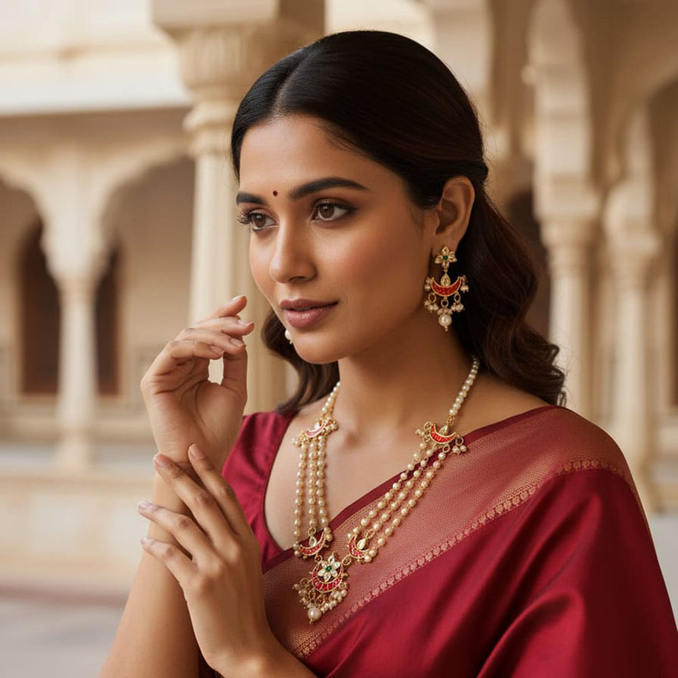 Kundan Necklace in Sterling Silver | Bridal Jewellery India