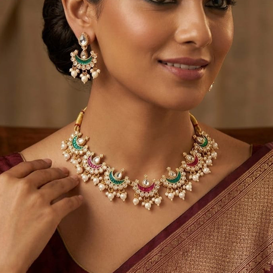 Kundan Necklace in Sterling Silver | Bridal Jewellery India
