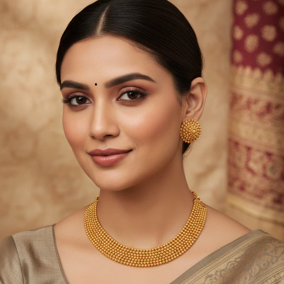 Gold Plated Bead Necklace Set in Gold Plated for Women | Bridal Jewellery India