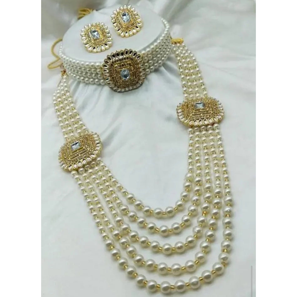 Crystal Pearl Necklace in Silver | Bridal Jewellery India