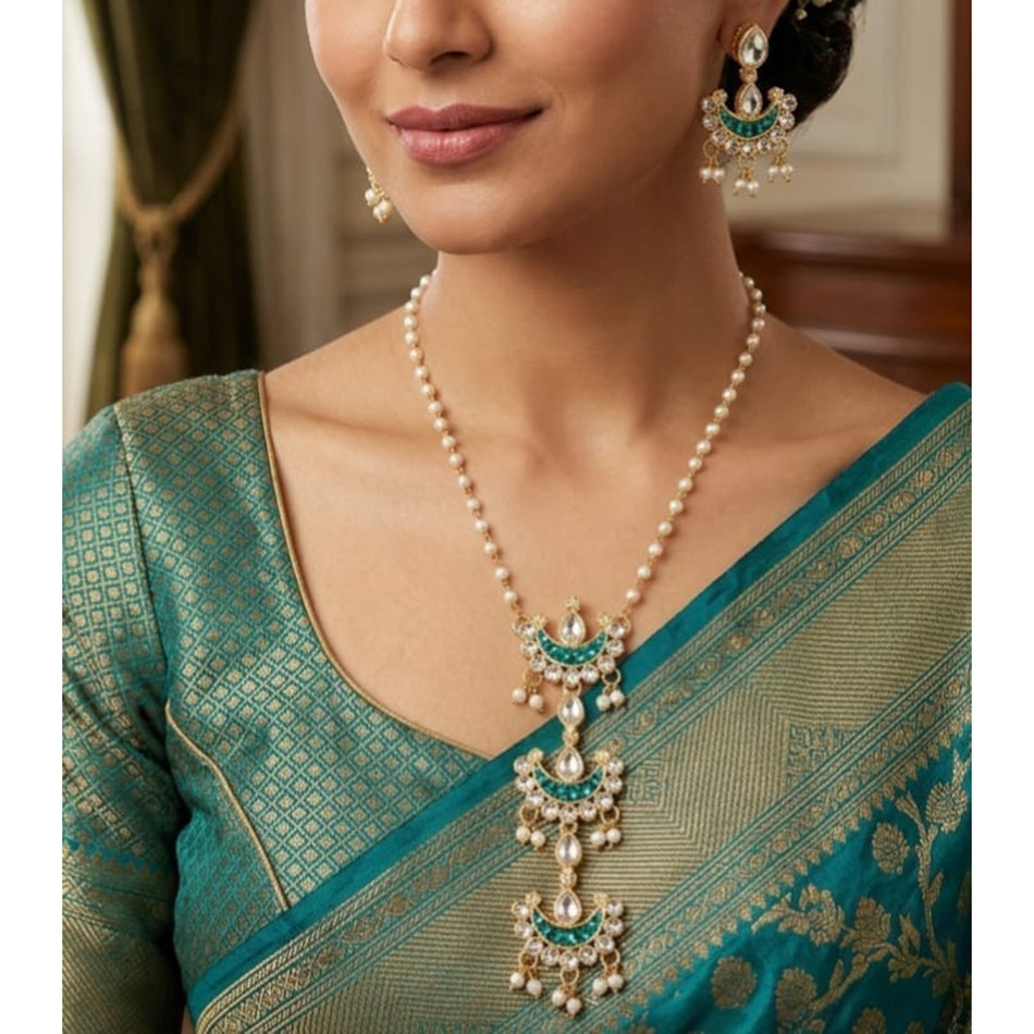 Rose Gold Plated Crystal Stone Necklace with Pearl | Bridal Jewellery India