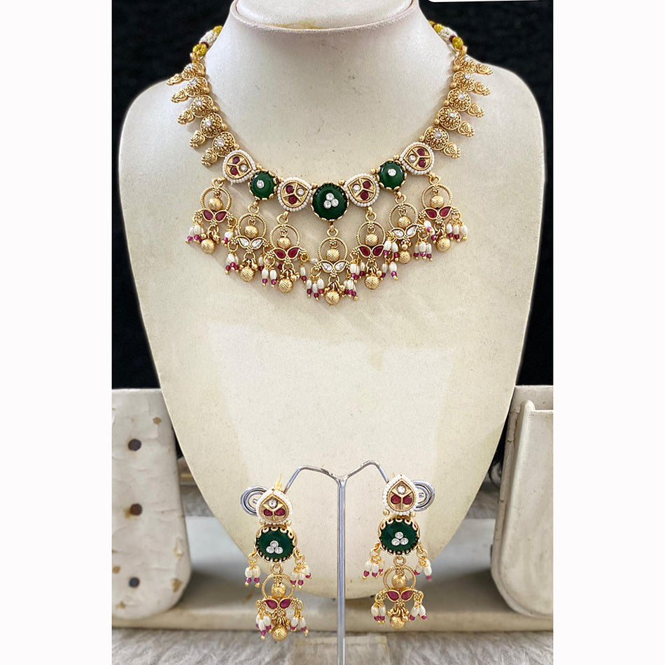 Kundan Necklace in Gold Plated with Pearls | Bridal Jewellery India