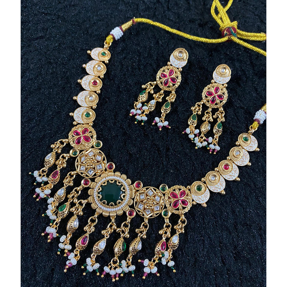 Meenakari Pearl Necklace in Silver Tone | Bridal Jewellery India