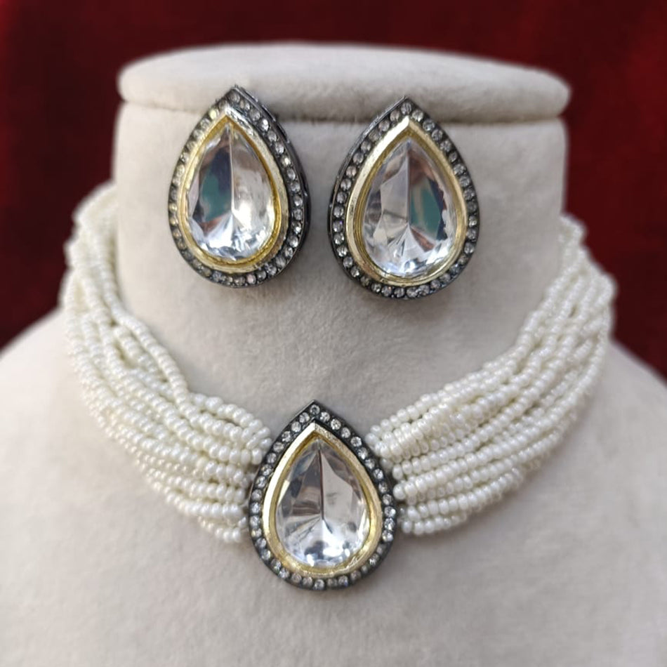 Dual Tone Choker in Gold Plated   Pearl | Bridal Jewellery India