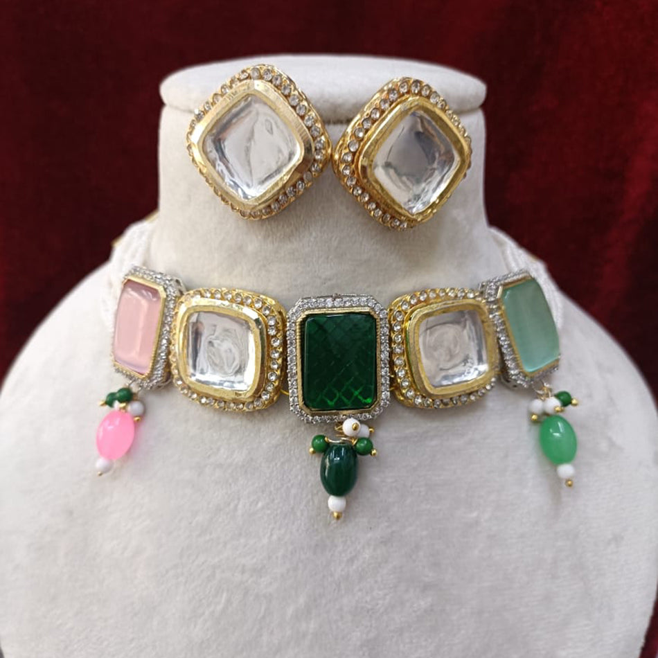 Kundan Choker Necklace in Rose Gold Plated | Bridal Jewellery India