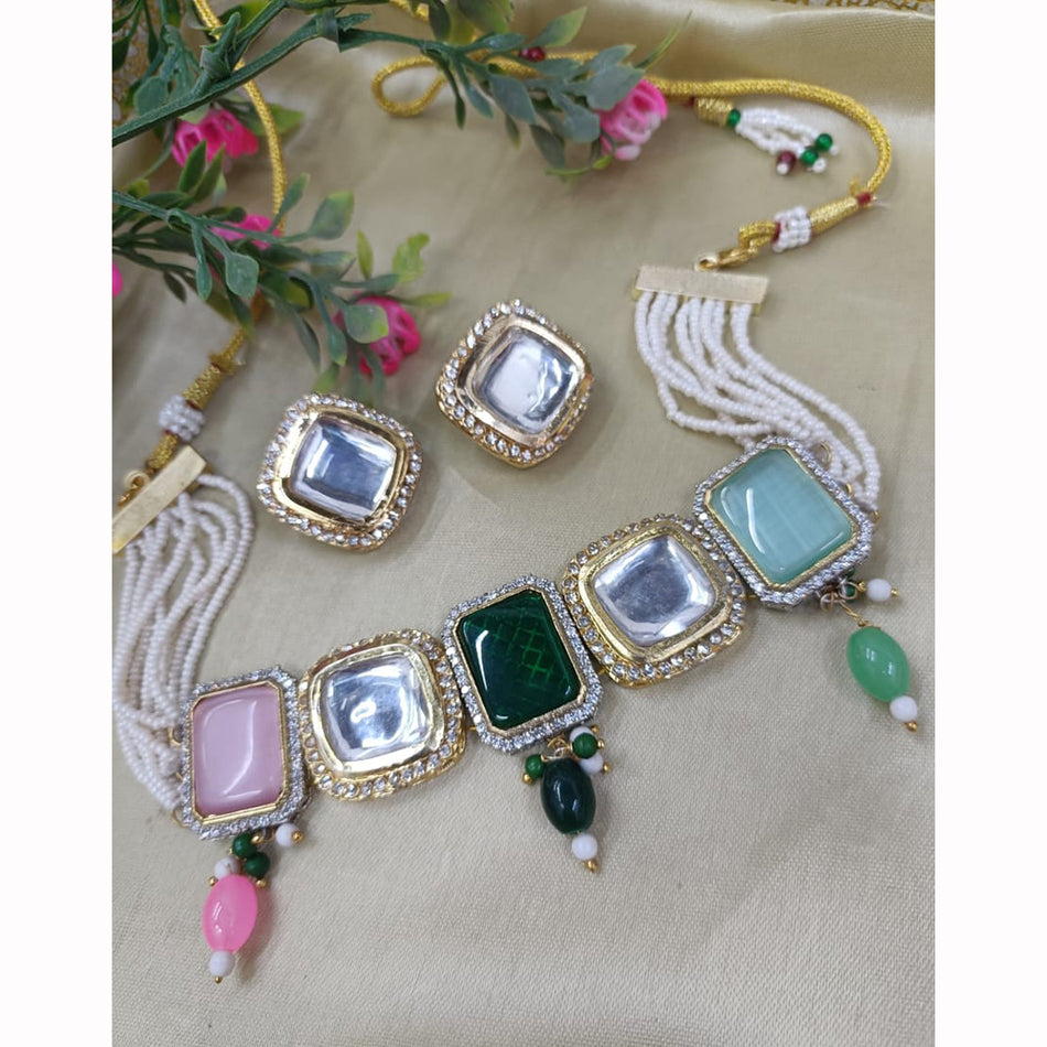 Kundan Necklace in Silver with Pearl Drops | Bridal Jewellery India