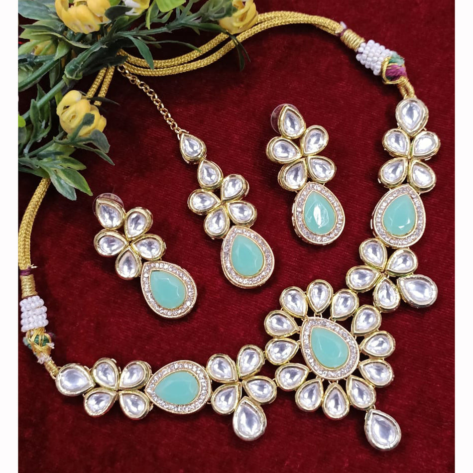 Kundan Necklace in White Gold Plated Layered with Crystals | Bridal Jewellery India