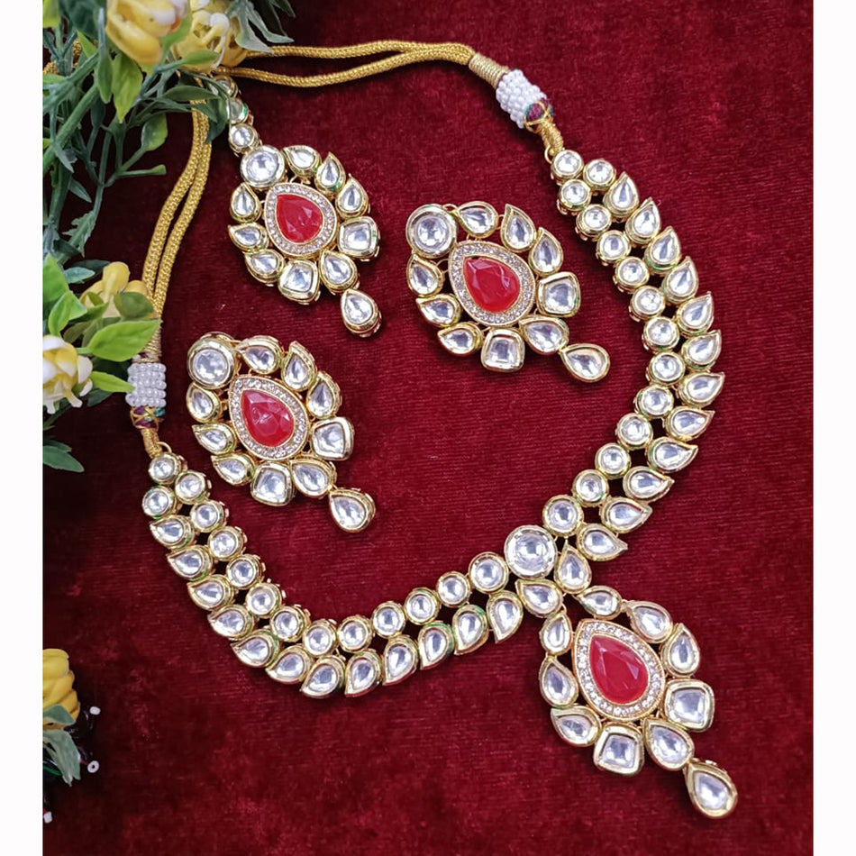 Kundan Necklace in Gold Plated with Crystal Trim | Bridal Jewellery India