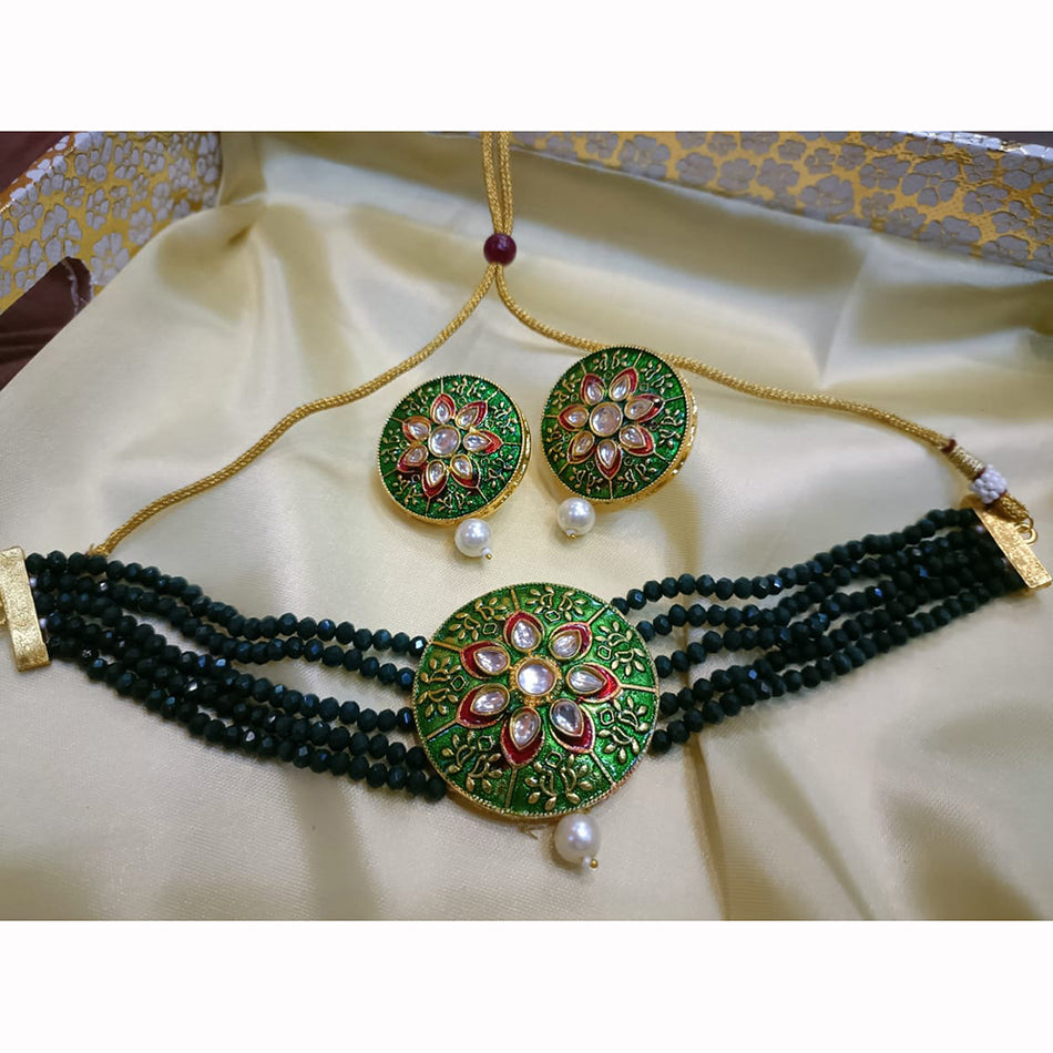 Fancy Kundan Necklace in Gold Plated with Meenakari Stones | Bridal Jewellery India