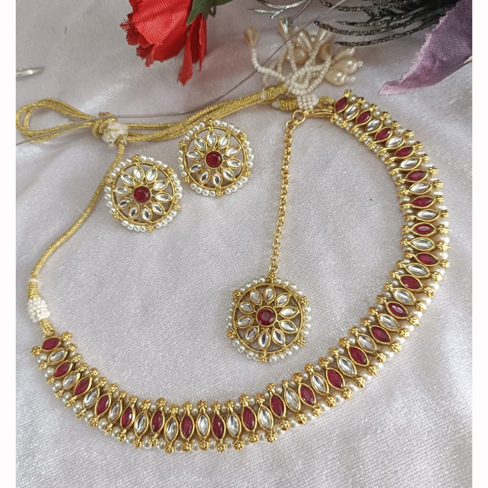 Fancy Kundan Necklace in Rose Gold Plated | Bridal Jewellery India