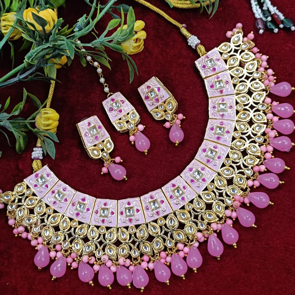 Kundan Necklace in Gold Plated with Pearls | Bridal Jewellery India