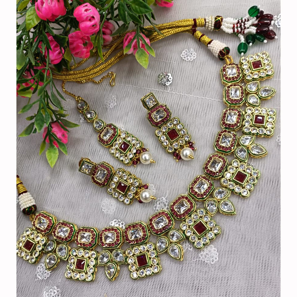 Royal Crystal Necklace in Gold Tone for Bride | Bridal Jewellery India