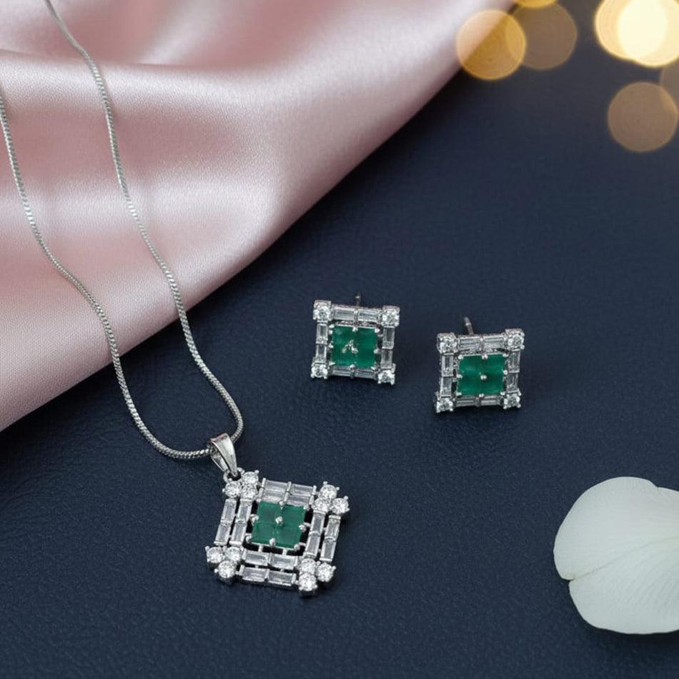 Lightweight Sterling Silver Crystal Chain Necklace Set | Bridal Jewellery India