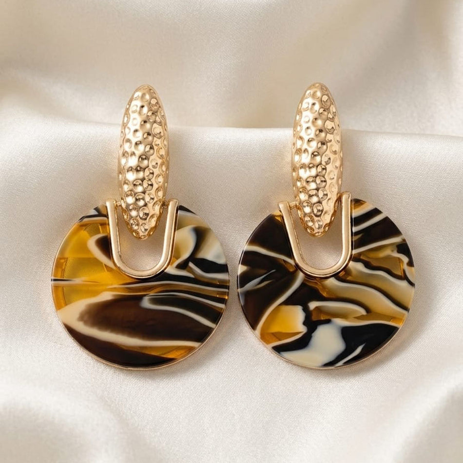 Gold Toned Green Resin Geometric Earrings | Bridal Jewellery India