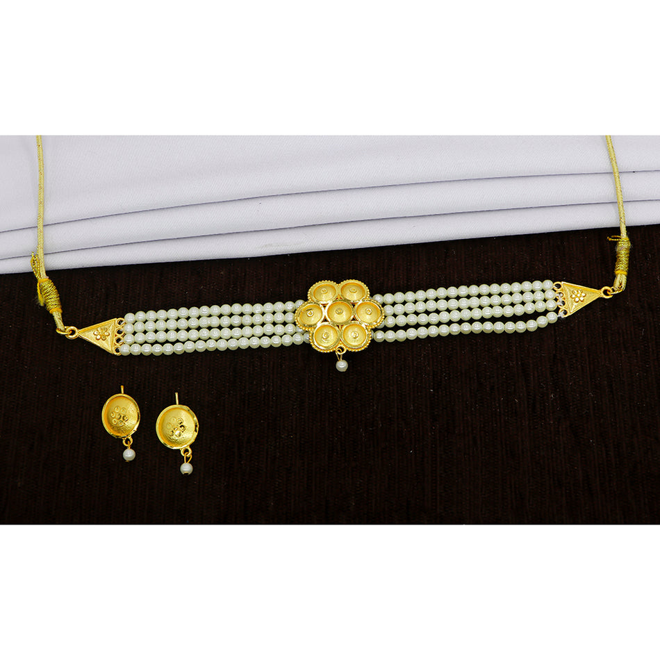 Gold Plated Pearl Choker Set | Bridal Jewellery India