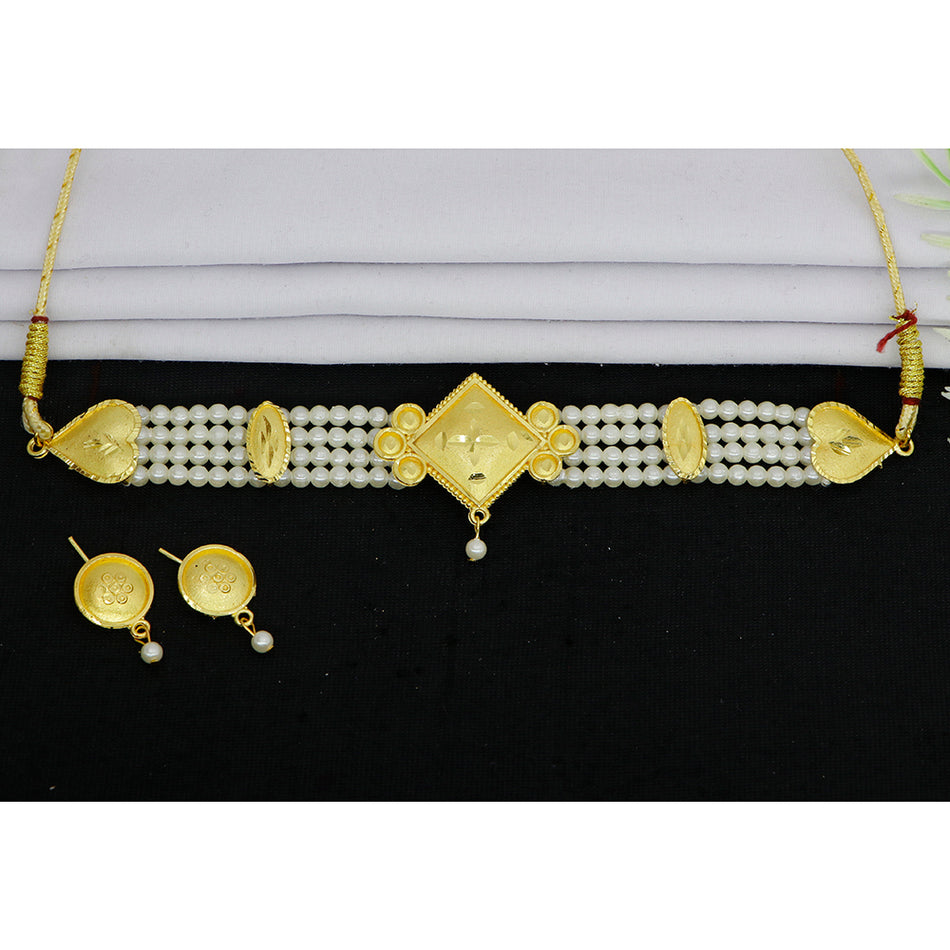 Gold Plated Pearl Choker Set for Occasion Wear | Bridal Jewellery India