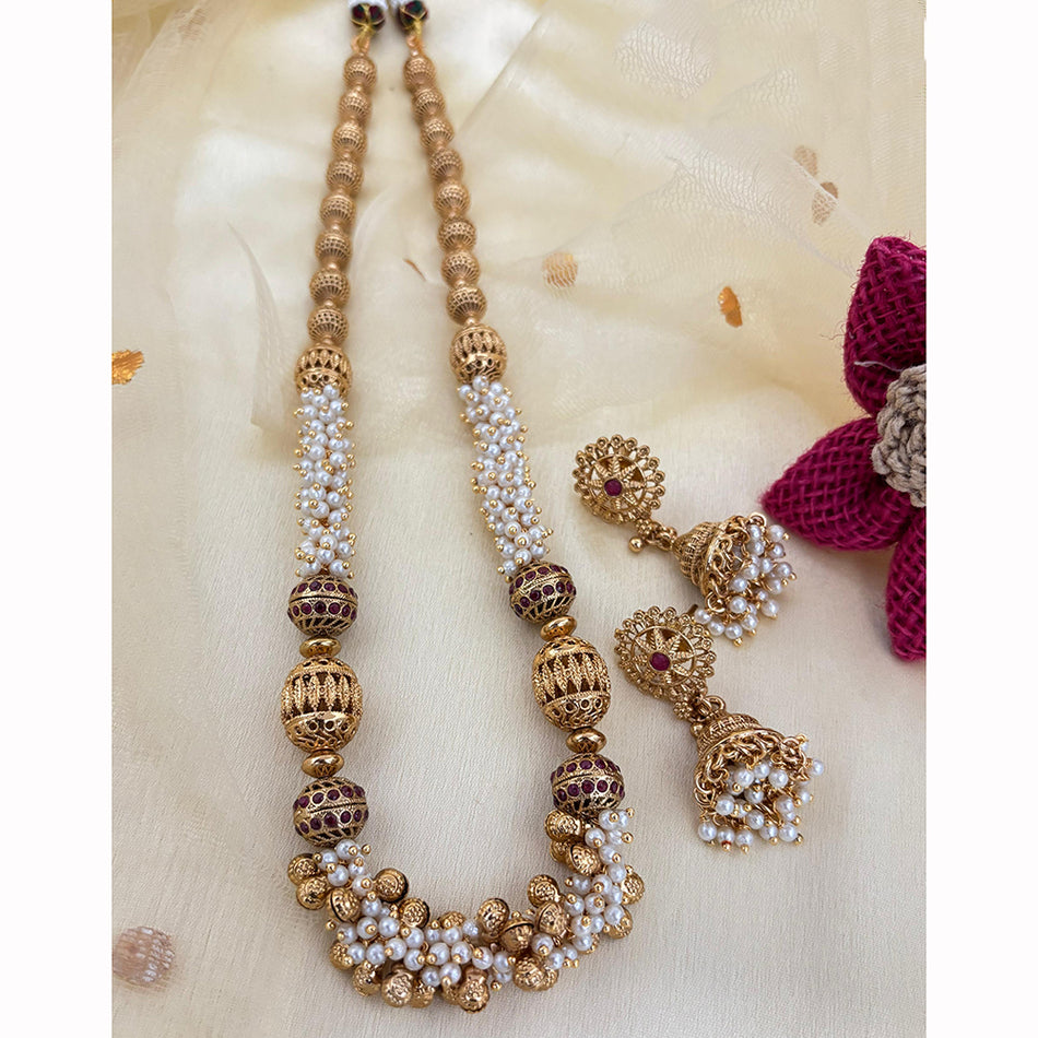 Pota Stone and Pearl Necklace in Sterling Silver | Bridal Jewellery India