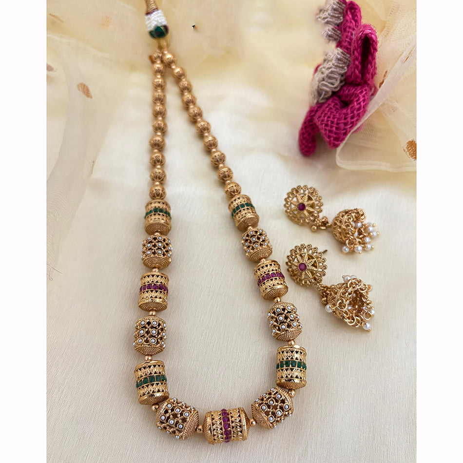 Pota Stone and Pearl Necklace in Gold Tone | Bridal Jewellery India