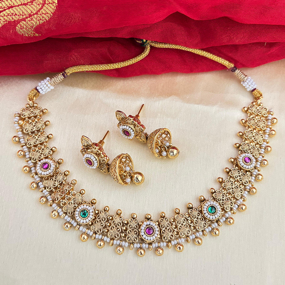 Pota Stone Necklace in Rose Gold Plated | Bridal Jewellery India