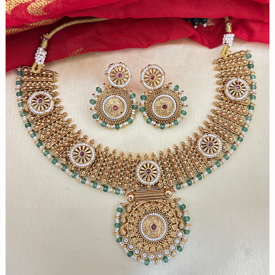 Pota Stone   Pearl Necklace in White Gold Plated | Bridal Jewellery India