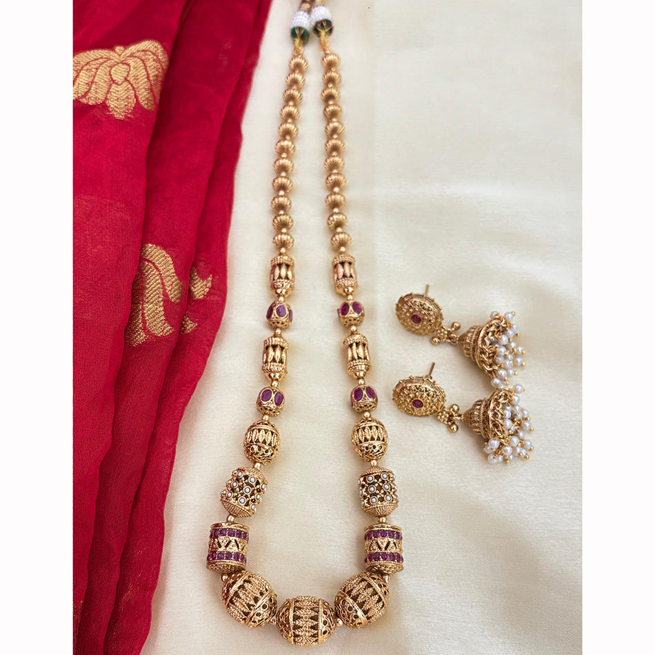 Pota Stone and Pearl Necklace in 18K Gold Plated | Bridal Jewellery India