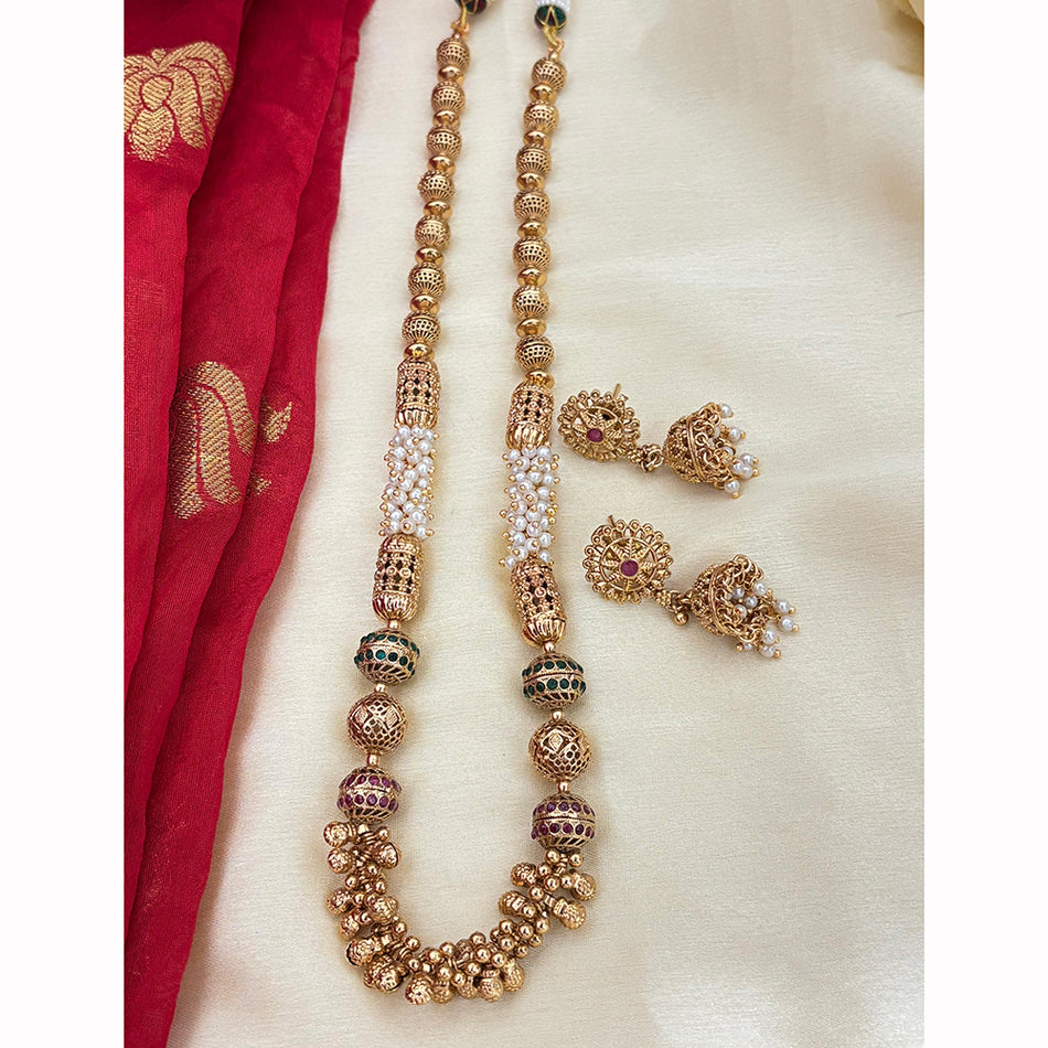 Pota Stone Pearl Necklace in Gold Plated | Bridal Jewellery India