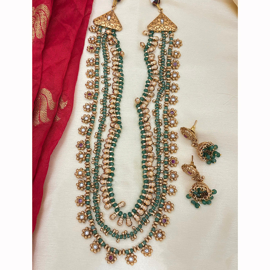 Pota Stone and Pearl Necklace in Sterling Silver | Bridal Jewellery India