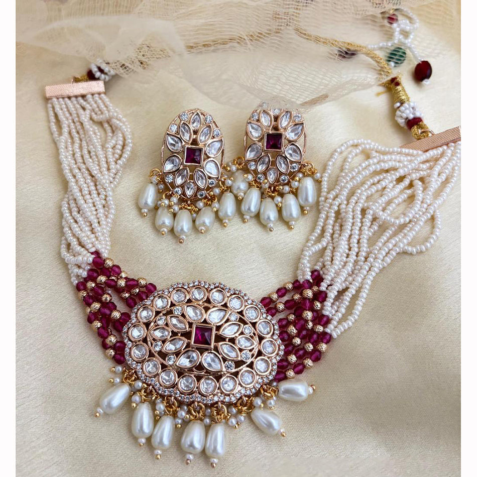 Kundan Choker Necklace in White Gold Plated | Bridal Jewellery India