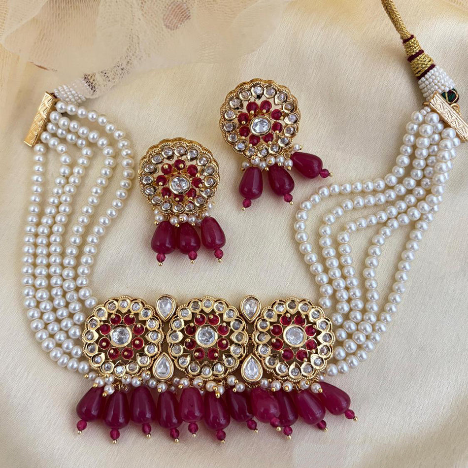Kundan Choker Necklace in White Gold Plated | Bridal Jewellery India