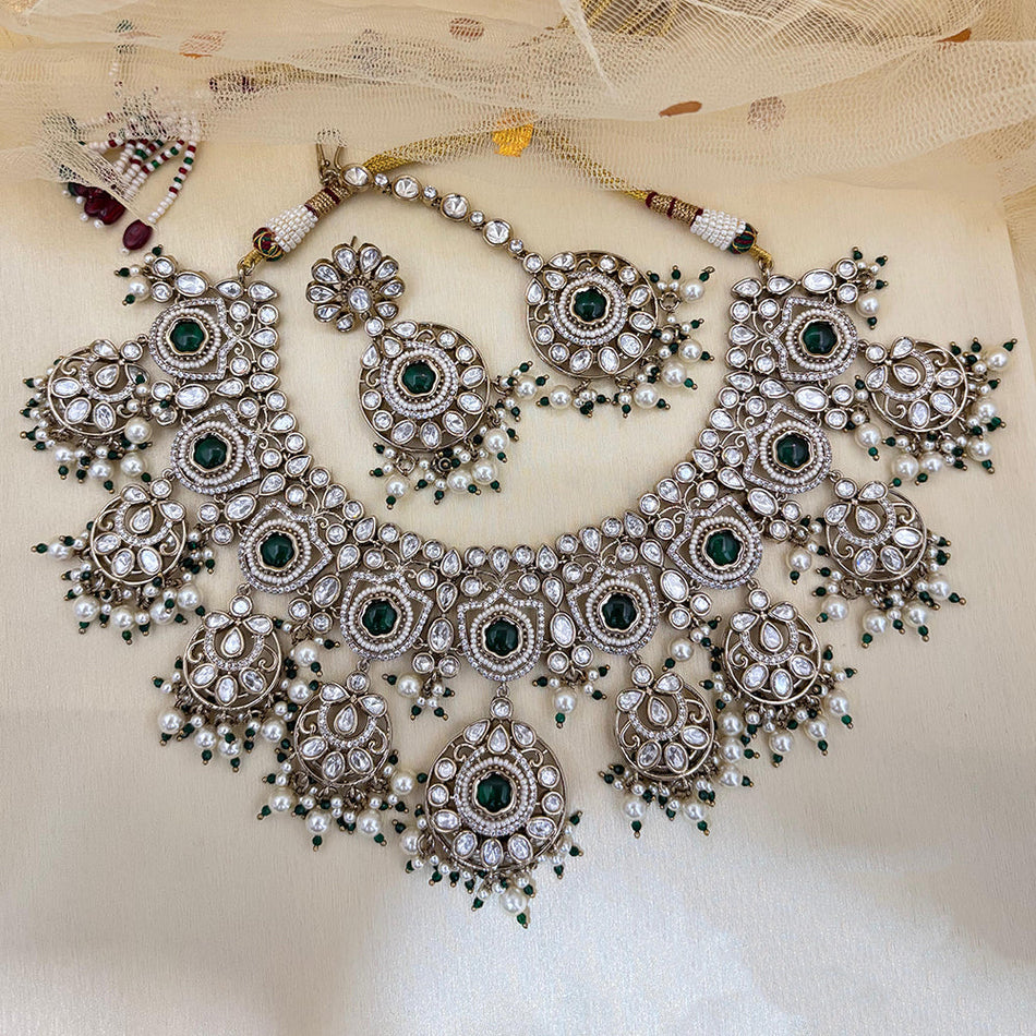 Kundan Necklace in White Gold Plated | Bridal Jewellery India
