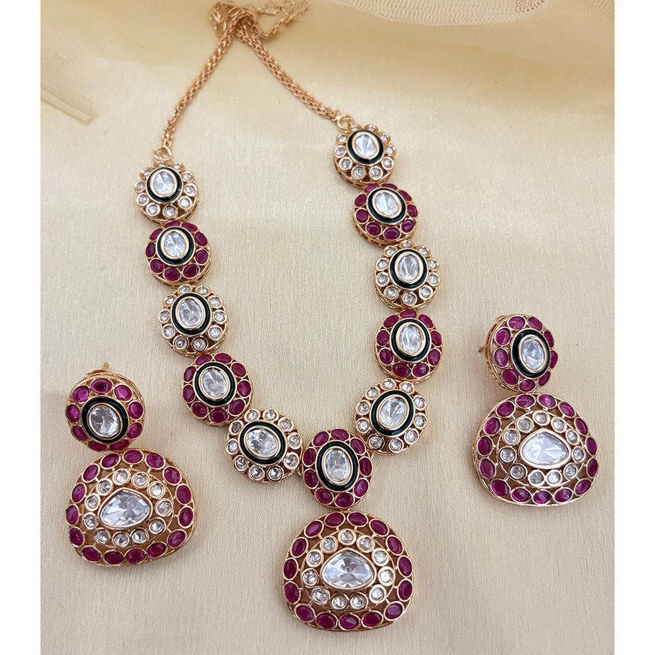 Kundan Necklace in Gold Plated with Polki Stones | Bridal Jewellery India