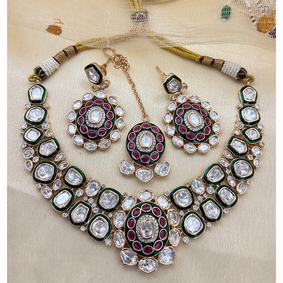 Kundan Necklace in Gold Plated with Polki Stones | Bridal Jewellery India