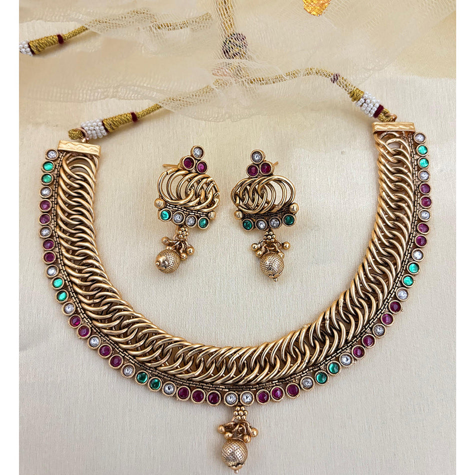 Designer Pota Stone   Pearl Necklace in Gold Tone | Bridal Jewellery India