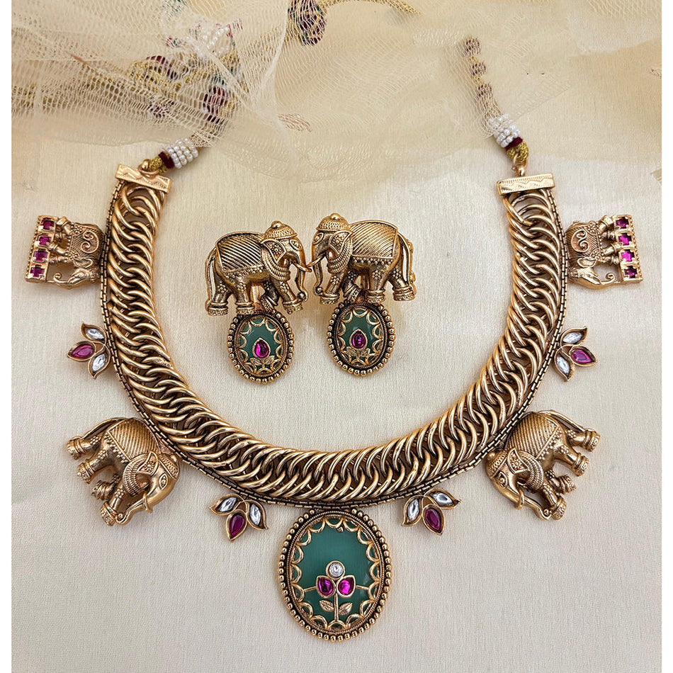 Pota Stone Necklace in Gold Tone | Bridal Jewellery India
