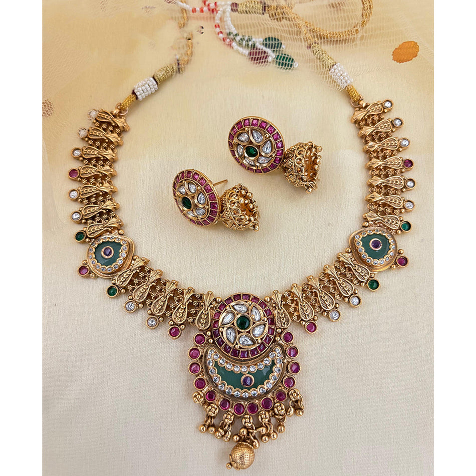 Pota Stone Necklace in Sterling Silver | Bridal Jewellery India