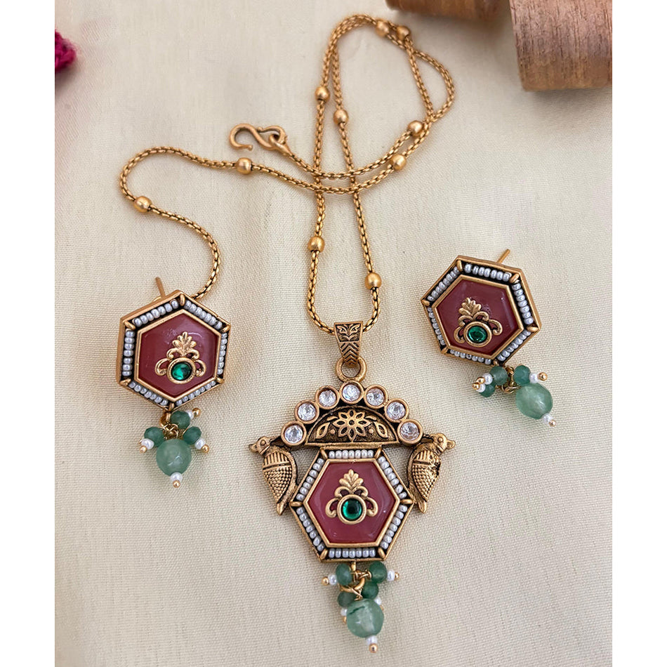 Pota Stone and Pearl Necklace in Sterling Silver | Bridal Jewellery India