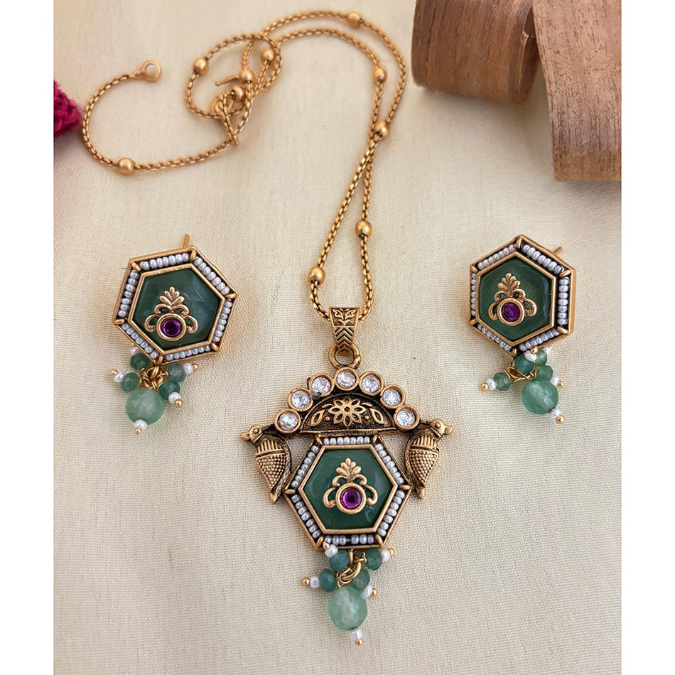 Pota Stone and Pearl Necklace in Sterling Silver | Bridal Jewellery India