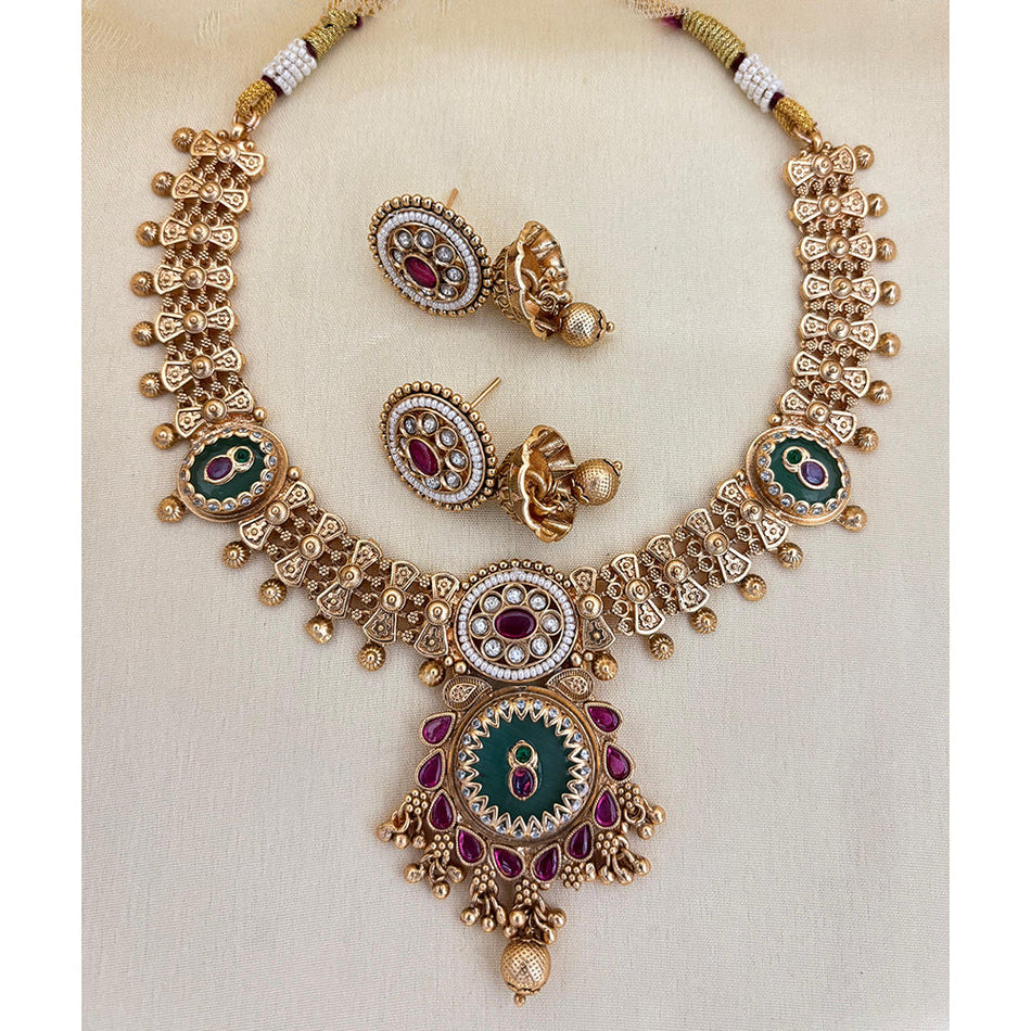 Pota Stone Necklace in Antique Silver | Bridal Jewellery India