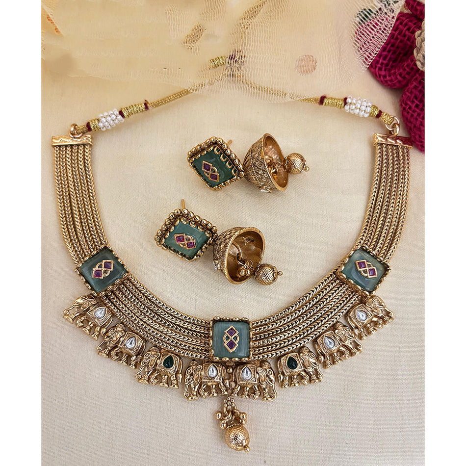 Oxidised Silver Elephant Motif Necklace Set | Bridal Jewellery India